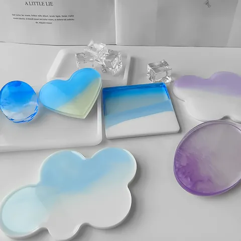 Geometric Coaster Silicone Molds Heart Round Square Cloud Shape DIY Resin Epoxy Casting Molds For Cup Mat Tray Home Decoration