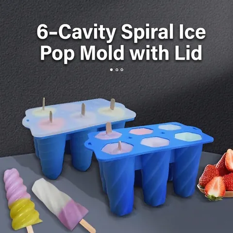 Silicone Popsicle Mold Household DIY Ice Cream Maker Spiral Shape 6 Cavity Ice Pop Tool With Lid For Kids Summer Cold Drink