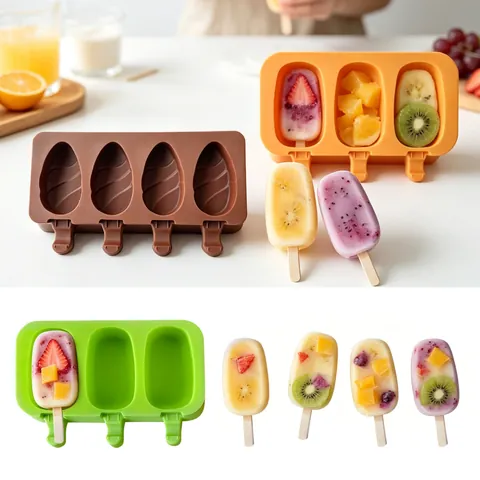 Handmade Silicone Ice Cream Mold DIY Popsicle Maker Multi-Cavity Fruit Animal Shape Ice Pop Mold With Sticks Lids Kitchen Tools