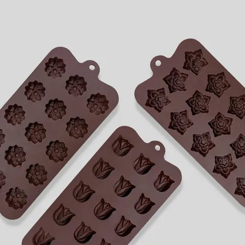 15 Cavity Flower Silicone Mold For Chocolate Candy DIY Baking Tools Handmade Flower Pattern Kitchen Molds Heart Star Shape Fondue Accessories