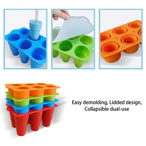 Foldable Silicone Six Grid Ice Pop Mold Reusable Popsicle Maker With Lid DIY Homemade Ice Cream Tray Kitchen Tool
