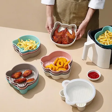 Cartoon Silicone Air Fryer Liner Reusable Baking Tray Bear Cat Paw Shaped Cake Mold Heat Resistant Kitchen Oven Mat