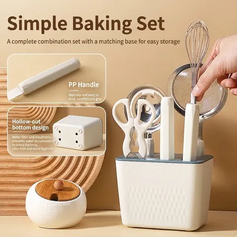 Juego de 6 Piezas de Herramientas de Repostería de Acero Inoxidable Con Base Batidor Tamiz Separador de Huevo Tijeras Cuchillo Fruta Estilo Nórdico