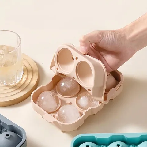 Round Silicone Ice Cube Mold Spherical Ice Ball Tray Maker With Lid For Whiskey Cold Drinks Nordic Color Kitchen Bar Tool
