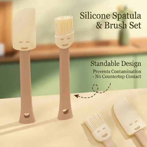 Modern Heat Resistant Silicone Cream Spatula and Oil Brush Smile Face Pattern Vertical Design Household Kitchen Baking Tools Bakeware Accessories