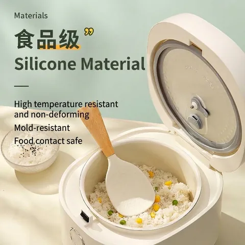 Standing Rice Paddle Food Grade Silicone Beech Wood Handle Non-stick Heat Resistant Kitchen Rice Cooker Scoop Vertical Design