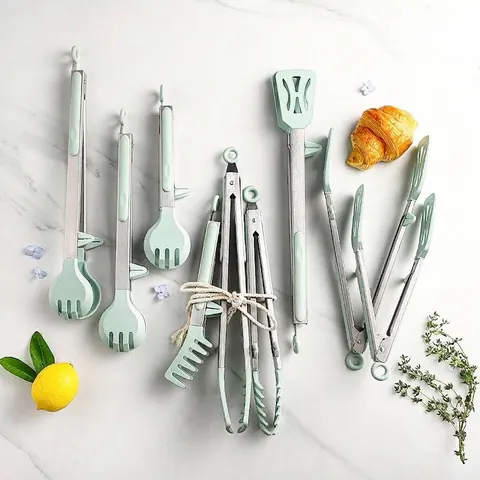 Stainless Steel Silicone Food Tongs Heat Resistant Cooking Tongs For Kitchen BBQ Salad Bread Steak Anti Scald Kitchen Gadgets