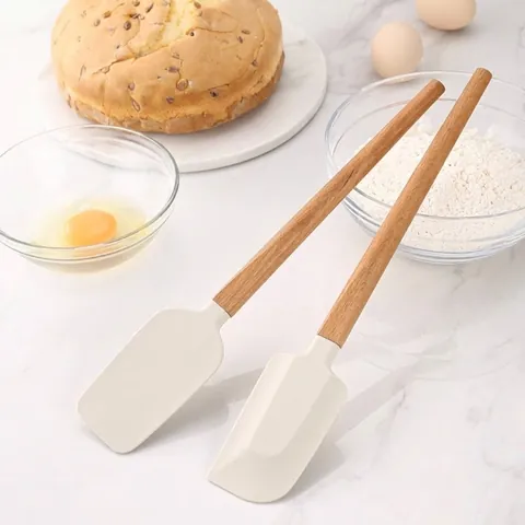 Heat Resistant Silicone Spatula With Natural Wood Handle Food Grade Cream Scraper For Cake Decorating Baking Kitchen Scrapers