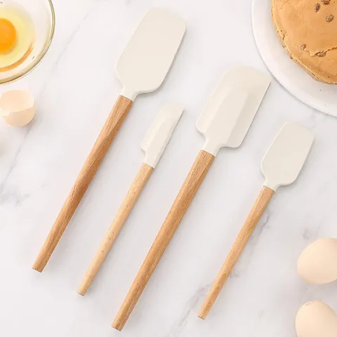 Heat Resistant Silicone Spatula With Natural Wood Handle Food Grade Cream Scraper For Cake Decorating Baking Kitchen Scrapers