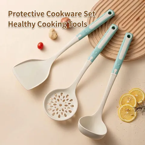 Heat Resistant Food Grade Silicone Spatula Slotted Spoon Soup Ladle Non Stick Cookware Friendly Kitchen Cooking Utensil