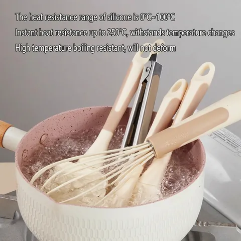 Heat Resistant Silicone Kitchen Utensils Scraper Whisk Oil Brush Food Tongs Cream Color Cooking Tools Home Baking