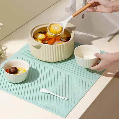 Alfombrilla de Drenaje de Silicona Resistente al Calor Antideslizante Protector de Encimera de Cocina Estilo Nórdico a Rayas