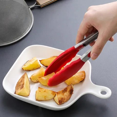Silicone Food Tongs Stainless Steel Kitchen Tongs Heat Resistant Locking BBQ Grill Meat Tongs Non-Slip Cooking Utensils