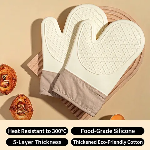 Heat Resistant Silicone Oven Mitts Thickened Non-Slip Kitchen Gloves For Baking Cooking Microwave Heat Resistant Mitts