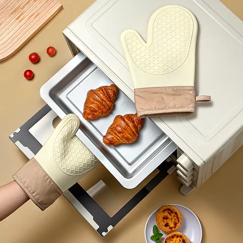 Heat Resistant Silicone Oven Mitts Thickened Non-Slip Kitchen Gloves For Baking Cooking Microwave Heat Resistant Mitts