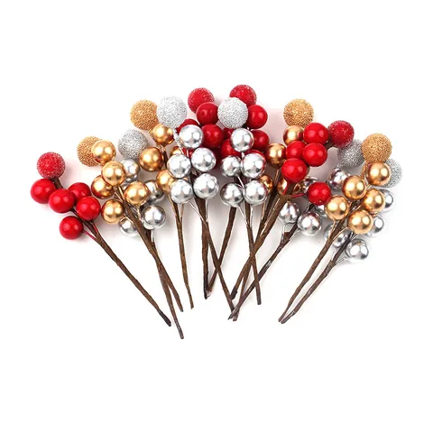 Kunstmatige Kerstbessenstelen Schuim Rood Goud Zilver Bevroren Bessentrossen Voor Kerstboom Krans DIY Ambachten Vakantie Decor