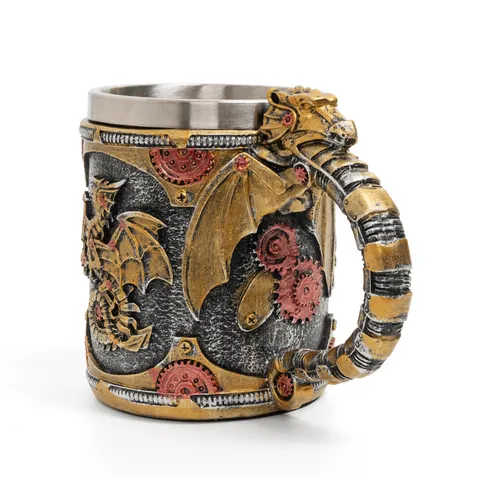 Retro Steampunk Mechanische Drache Becher Edelstahl Auskleidung Harz Relief Pterosaurier Bierkrug Vintage Gothic Trinkbecher