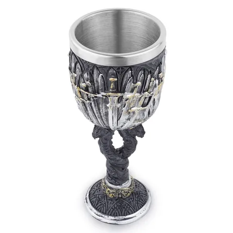 Medieval Knight Stainless Steel Goblet Retro Sword Shield Relief Resin Wine Cup Gothic Dragon Design Party Decor Gift
