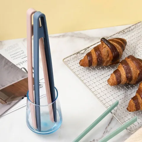Silicone Food Tongs For Non-Stick Pans Stainless Steel Built-in Core High Temperature Resistant Steak Bread BBQ Kitchen Cooking Tool