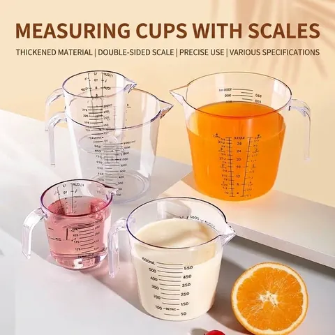 Transparent Plastic Measuring Cup With Handle Dual Scale Graduated Jug For Baking Flour Milk Tea Kitchen Tools PP Material