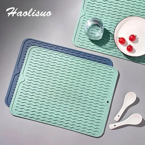 Alfombrilla de Secado de Silicona Mantel Individual Resistente al Calor Para Mesa De Comedor Antideslizante Con Orificio