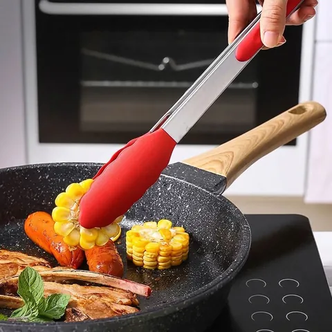 Stainless Steel Silicone Food Tongs Heat Resistant Non-slip Kitchen Cooking Tongs For BBQ Baking Salad Serving Locking Handle Tongs