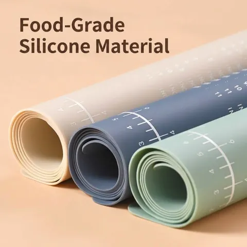 Food Grade Silicone Pastry Mat With Scale Non-Stick Thickened Dough Kneading Pad Nordic Style Rolling Pin Baking Tool