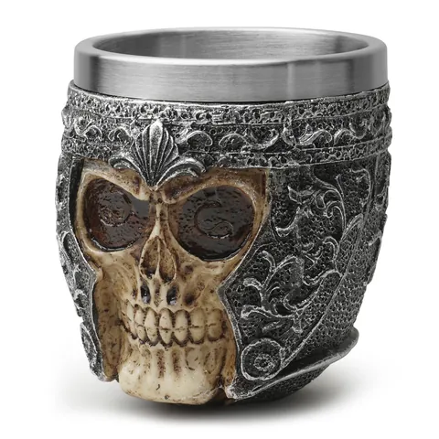 Gothic Retro Skull Shot Glass Stainless Steel Resin Wine Cup Embossed Warrior Skull Drinking Cup For Halloween Bar Decor