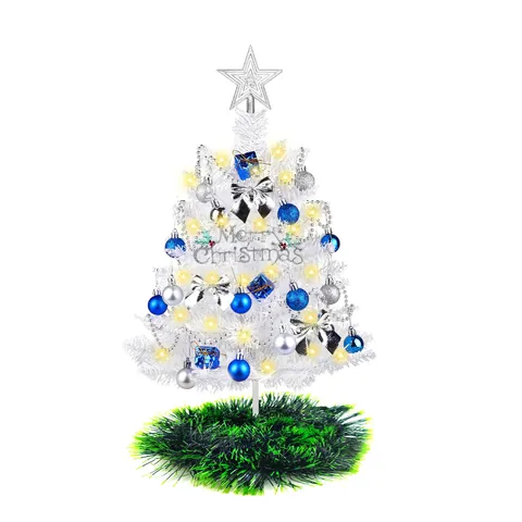Mini Weißer Weihnachtsbaum Für Schreibtisch DIY Dekoration PVC Tischbaum Mit Ornamenten Und LED-Lichterkette Für Weihnachtsdeko Zuhause Büro