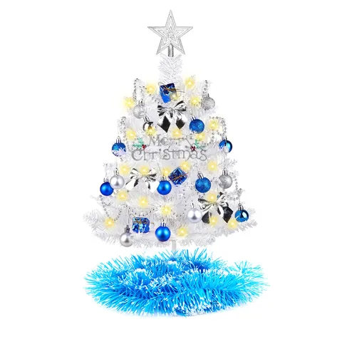 Mini Weißer Weihnachtsbaum Für Schreibtisch DIY Dekoration PVC Tischbaum Mit Ornamenten Und LED-Lichterkette Für Weihnachtsdeko Zuhause Büro