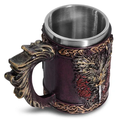 Mittelalterlicher Drache Schwert Humpen Bierkrug Edelstahl Auskleidung Harz Relief Fantasy Gotik Gefäß Party Deko Geschenk