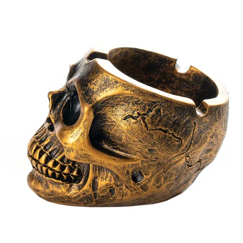 Vintage Harz Totenkopf Aschenbecher Kreative Skelett Kopf Ornament Halloween Geschenk Gotische Home Decor Bronze Skelett Zigarettenhalter