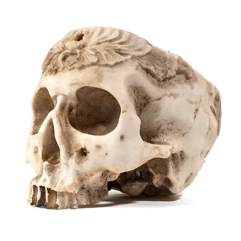 Vintage Resin Carved Skull Model Floral Pattern Halloween Human Head Bone Statue Gothic Home Decor Ornament Sculpture Gift
