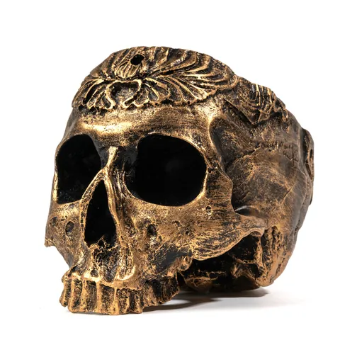 Retro Resin Human Skull Model Halloween Carved Skeleton Head Statue Vintage Gold Carved Skull Decor For Home Party Halloween Supplies