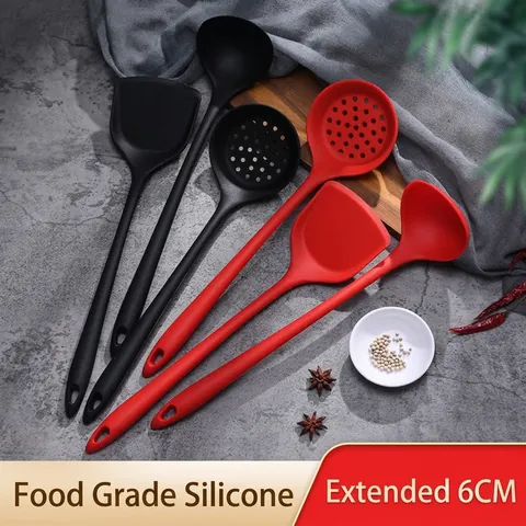 Heat Resistant Silicone Spatula Soup Spoon Skimmer Turner For Non Stick Cookware Integrated Long Handle Kitchen Cooking Tools