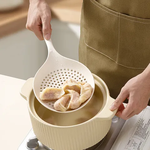 Large Silicone Skimmer Heat Resistant Non-stick Kitchen Slotted Spoon Long Handle Strainer For Noodles Dumplings Skimming