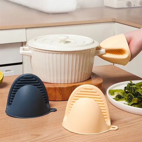 Thickened Food Grade Silicone Oven Mitts Heat Resistant Microwave Anti Scald Finger Mittens Non Slip Kitchen Pot Holder Hand Clip