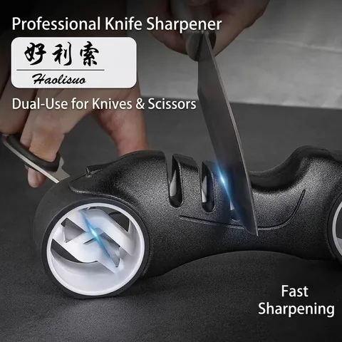 Affilacoltelli Manuale 4 in 1 a Forma di Motocicletta Strumento Professionale per Coltelli Forbici Base Antiscivolo Impugnatura Ergonomica