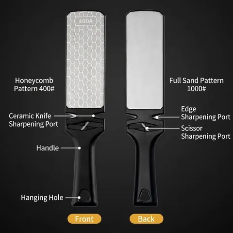Double Sided Diamond Knife Sharpener Manual Kitchen Tool For Scissors Ceramic Knives Portable Honeycomb Surface Whetstone