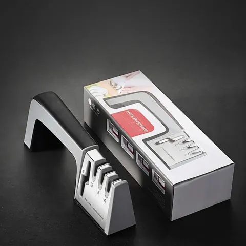 Manual Knife Sharpener Four Stages Fast Sharpening Tool for Kitchen Knives and Scissors Ergonomic Handle Stainless Steel Base