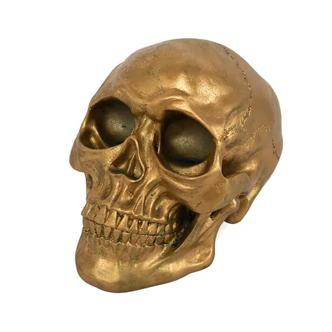 Statua del Teschio in Resina Dorata Realistica Decorazioni Halloween Gotico Teschio Umano Statuetta Ornamento Metallico per Feste