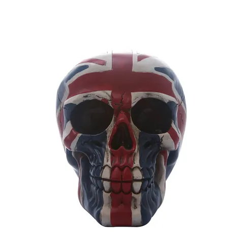 Realistic British Flag Painted Skull Resin Skeleton Head Halloween Party Haunted House Decoration Prop Escape Room Ornament
