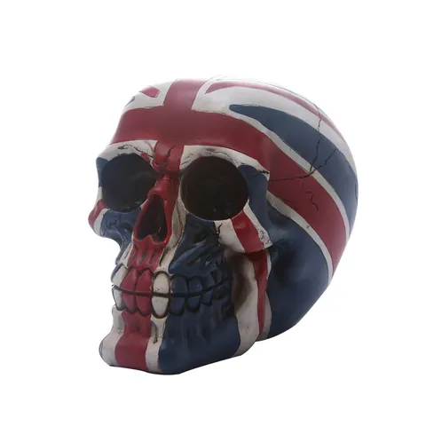 Realistic British Flag Painted Skull Resin Skeleton Head Halloween Party Haunted House Decoration Prop Escape Room Ornament