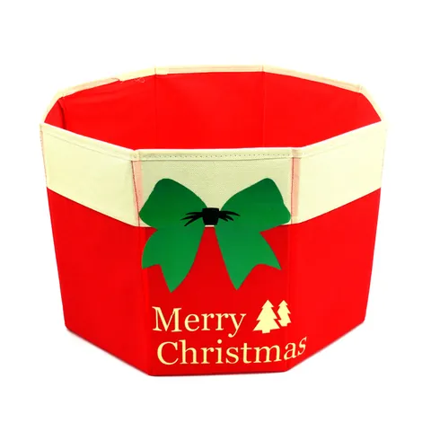 Red Christmas Tree Collar Folding Tree Skirt Non-Woven Fabric Tree Bottom Base Decoration With Green Bow Festival Decor