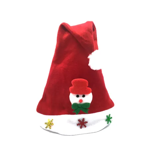 Kids Cartoon Christmas Hat With Santa Claus Reindeer Snowman Patch Sequin Snowflake Decoration Red White Xmas Party Cap For Children