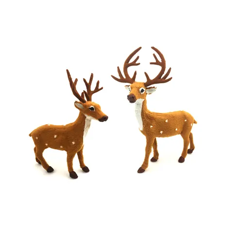 Realistische Weihnachts-Rentier-Figur Gefleckte Sika-Hirsch-Ornament Beflockung Kunststoff Elch-Statue Für Feiertags-Haus-Party-Tischdekoration Geschenk