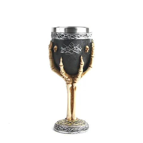 Gothischer Totenkopf Kelch Weinglas Mit Edelstahleinsatz Harz Skeletthand Kelch Halloween Party Home Decor Trinkgeschirr