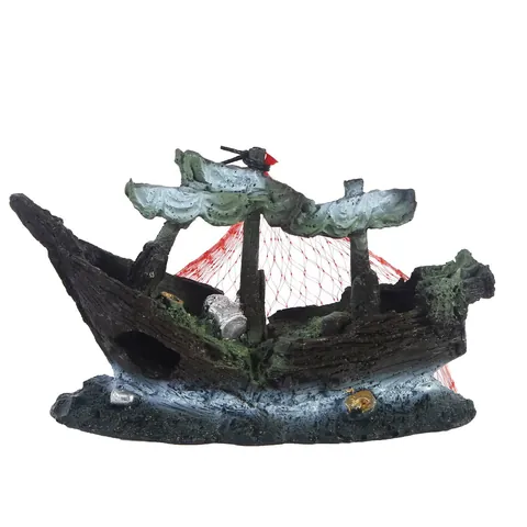 Vintage Harz Schiffswrack Aquarium Dekoration Simulation Moos Aquarium Ornament Gesunkenes Schiff Versteckhöhle Für Garnelen Zubehör
