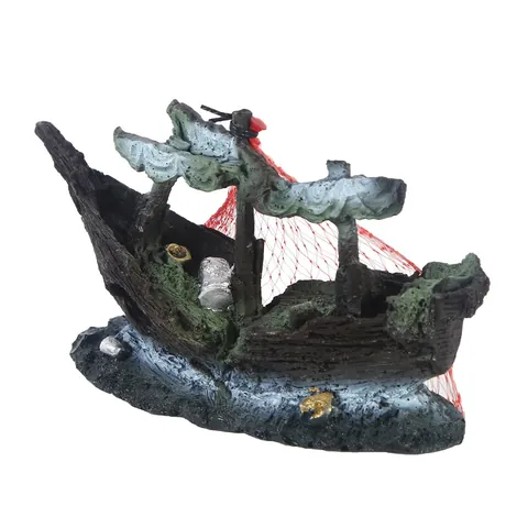 Vintage Harz Schiffswrack Aquarium Dekoration Simulation Moos Aquarium Ornament Gesunkenes Schiff Versteckhöhle Für Garnelen Zubehör