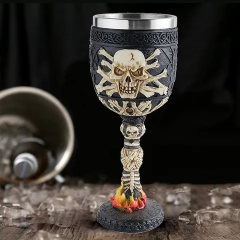 Gothischer Totenkopf Kelch Aus Harz Mit Edelstahleinsatz Skelett Wein Glas Für Halloween Party Haus Bar Deko Trinkglas